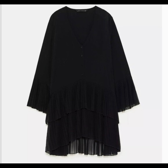ZARA CONTRASTING PLEATED BLOUSE or DRESS ASYMMETRIC - Picture 2 of 16